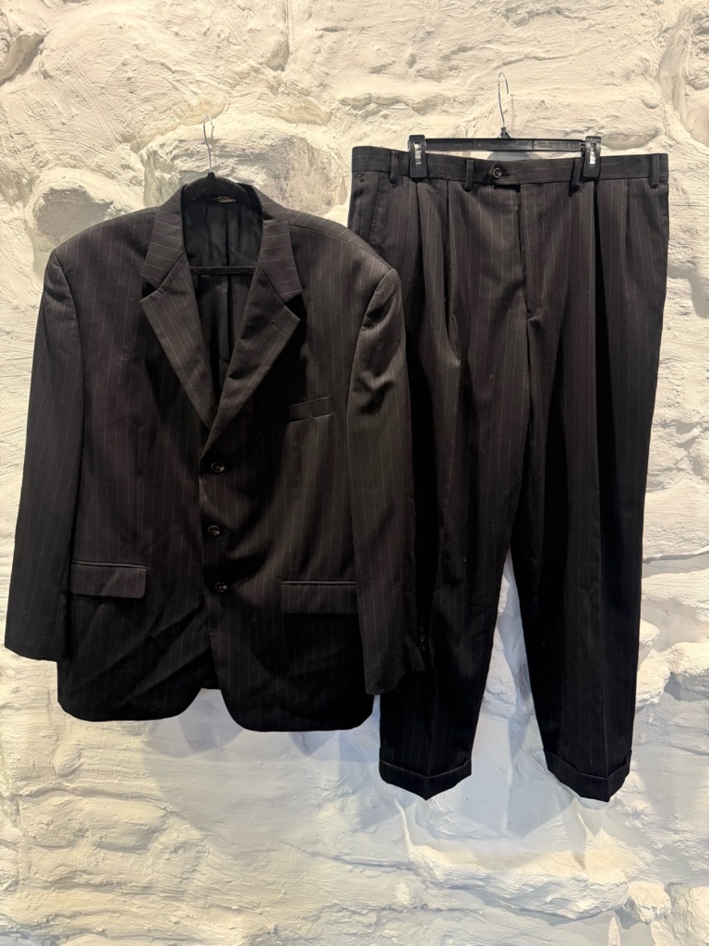 Chaps Black Pinstripe Two-Piece Suit Jacket & Trousers 46R